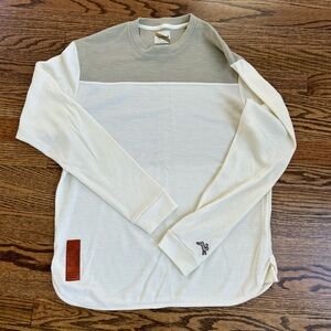 Tracksmith Cream and Gray Long Sleeve Tee, Merino Wool